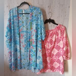 Colorful Kimono and Blouse Women's Size L/OS Lot of 2